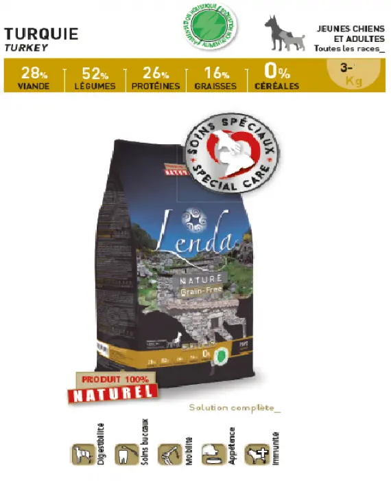LENDA NATURE DINDE (TURKEY) SANS CÉRÉALES 3KG